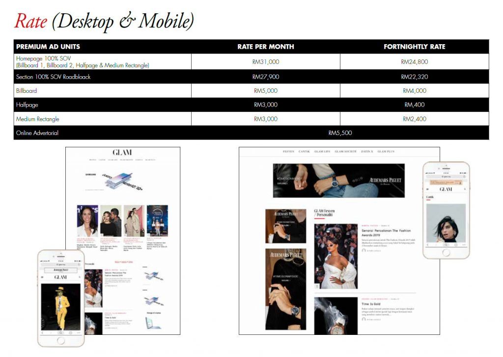 GLAM Malaysia rate card