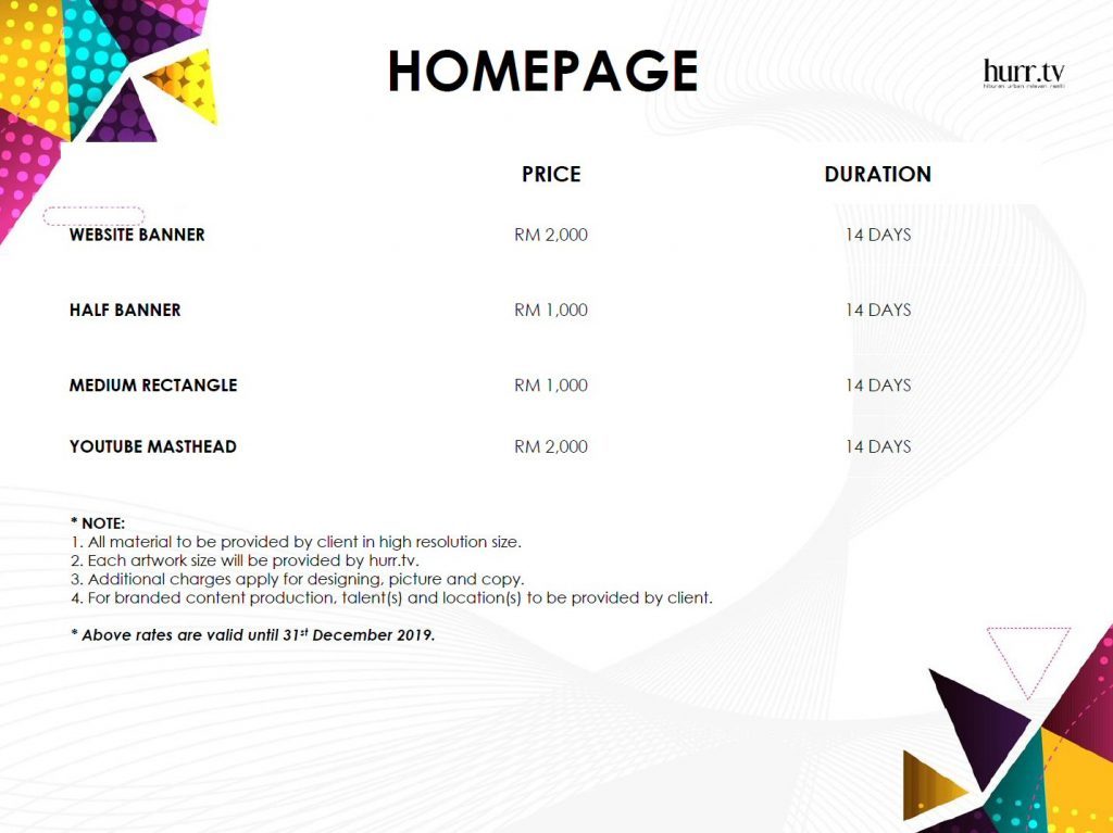 hurr.tv Website Banner Rate Card