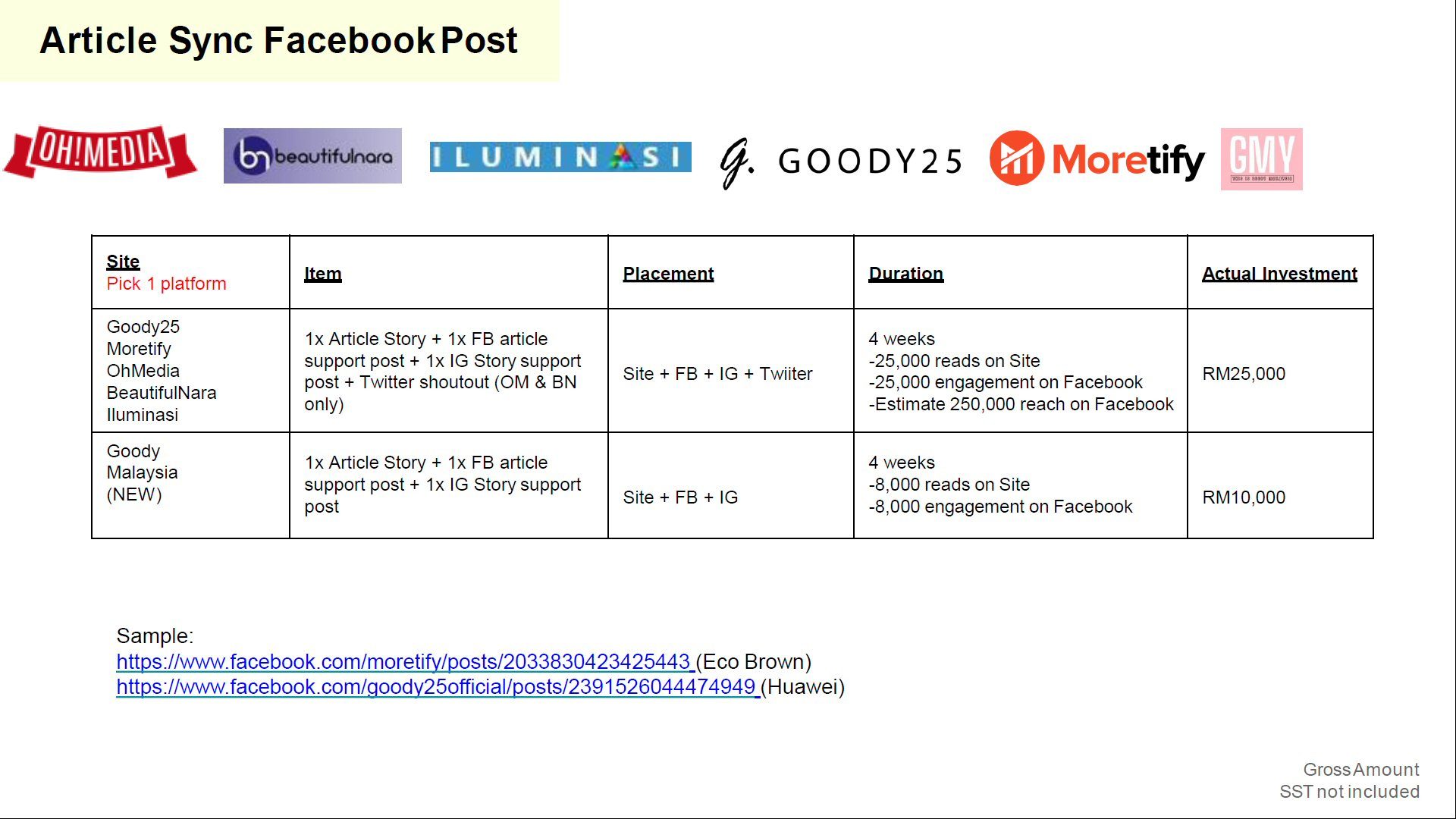 iMedia Article Sync Facebook Post Rate Card